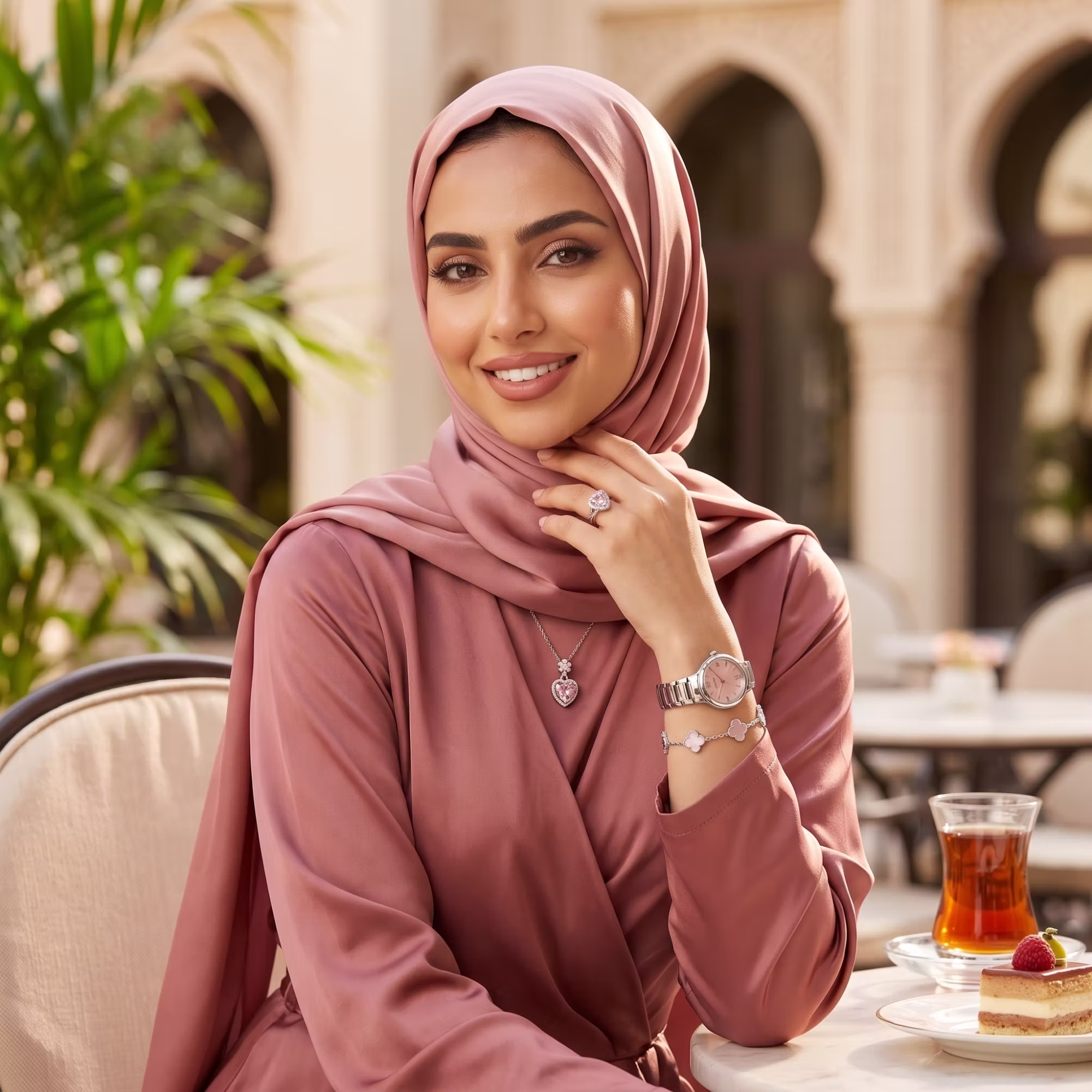 4pcs Of Stylish Women's Jewelry & Watch Set, Including Stainless Steel Analog Watch, Clover Bracelet, Heart Pendant Necklace, And Ring With Red Box