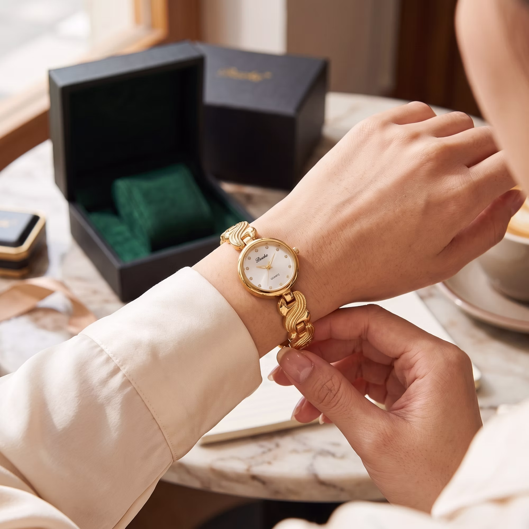 Quartz Watch with Wave Design Stainless Steel Band