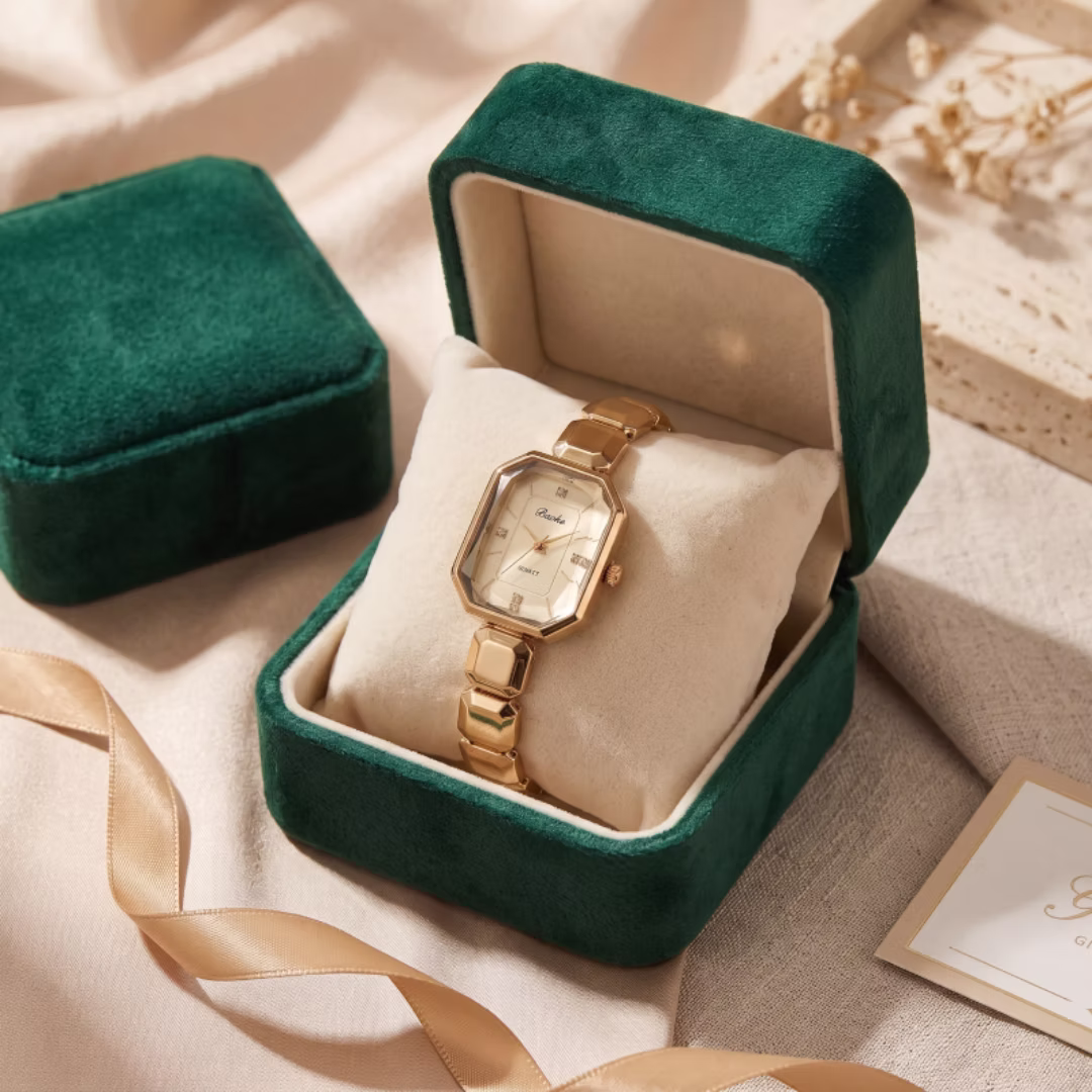 Luxury Emerald-Cut Octagon Dress Watch, Water Resistant Stainless Steel Block Link Bracelet, Faceted 3D Glass Dial Crystal Quartz Wristwatch